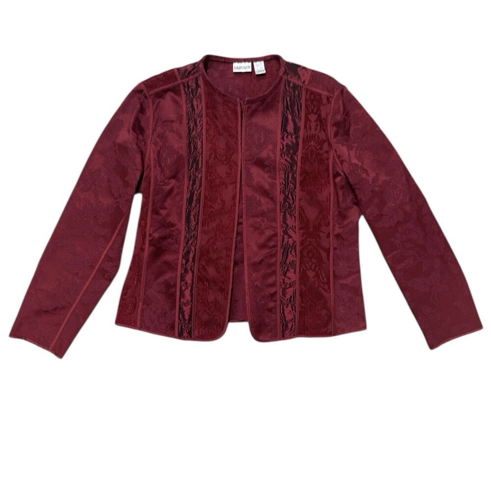Chico's Blazer Jacquard Jacket Size 2 Maroon Heritage Floral Boho Y2K Fairy
